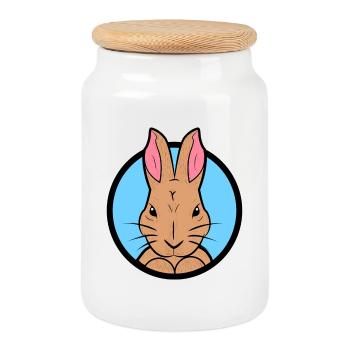 Bunny Pets Stuffed Animal Favorite Animal Animals - Cookie Jar with Wooden Lid - white - Front