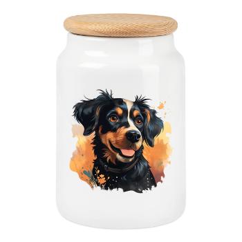 Cute Dog Design - Animals, Joy, Love - Cookie Jar with Wooden Lid - white - Front