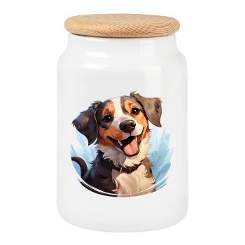Mignon Dog Design - Animaux, Joie, Amour - Boîte à biscuits avec couvercle en bois - blanc - Devant