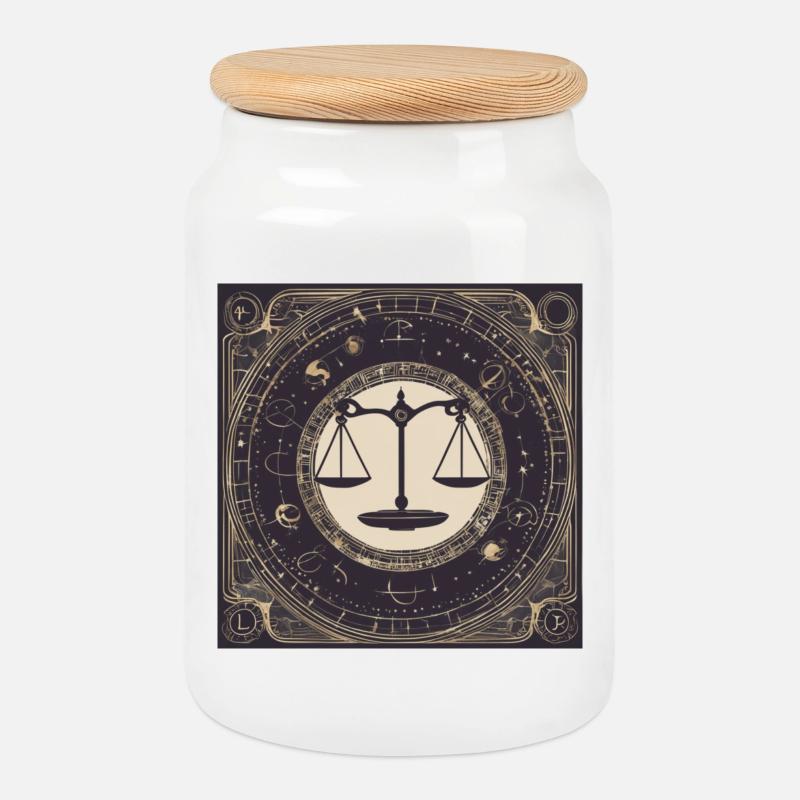 Zodiac Libra - Cookie Jar with Wooden Lid - white