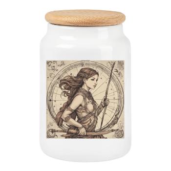 Zodiaque Sagittaire - Boîte à biscuits avec couvercle en bois - blanc - Devant