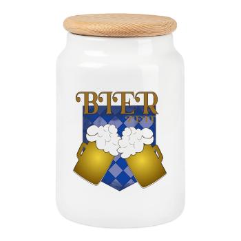 Bier Zeit – Prost Krüge Design - Keksdose mit Holzdeckel - Weiß - Vorne