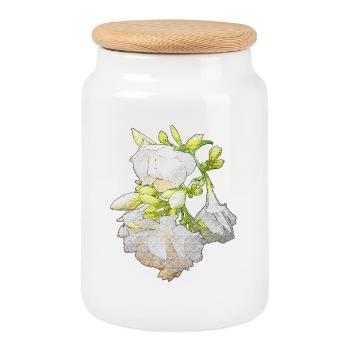 olianderblüten Zweig seitlich, blühen - Keksdose mit Holzdeckel - Weiß - Vorne