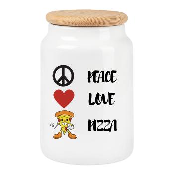 Peace, Love, pizza, mignon, amateur de pizza ! - Boîte à biscuits avec couvercle en bois - blanc - Devant