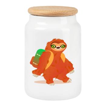 Sac à dos de randonnée paresseux - Boîte à biscuits avec couvercle en bois - blanc - Devant
