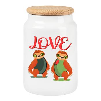 LOVE SLOTH OLIVES COSTUMES POUR COUPLES - Boîte à biscuits avec couvercle en bois - blanc - Devant