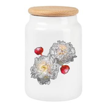 Pfingstrosen, Blumenmotive, gartenliebhaber - Keksdose mit Holzdeckel - Weiß - Vorne