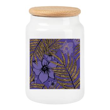 Fleurs et feuilles tropicales - Boîte à biscuits avec couvercle en bois - blanc - Devant