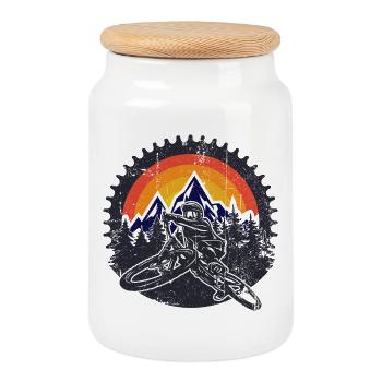 Sunset Peaks MTB Dash - Cookie Jar with Wooden Lid - white - Front