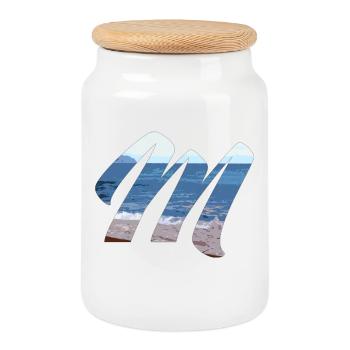 Vagues de la mer Art Design - Boîte à biscuits avec couvercle en bois - blanc - Devant