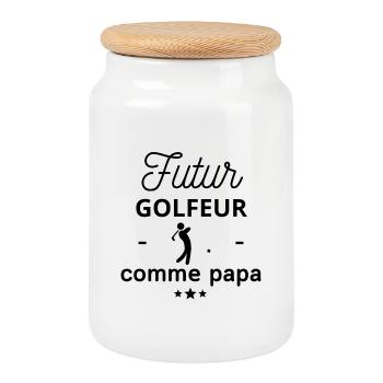 Futur golfeur comme papa, cadeau de naissance - Boîte à biscuits avec couvercle en bois - blanc - Devant