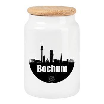 Bochum Transpaerenz Skyline - Keksdose mit Holzdeckel - Weiß - Vorne