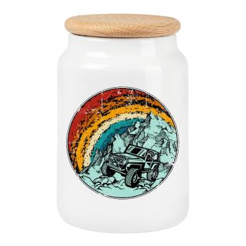 Jeep Trail Under Rainbow Peaks - Cookie Jar with Wooden Lid - white - Front