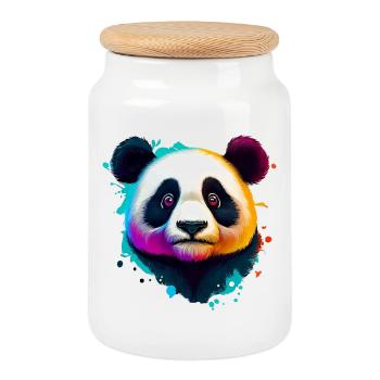 Panda - Cookie Jar with Wooden Lid - white - Front