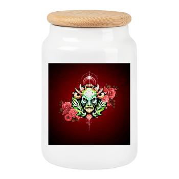 Mysterious colorful creature with flowers - Cookie Jar with Wooden Lid - white - Front