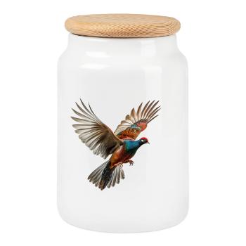Fasan Geschenk Vogel Natur Tier Rebhuhn Wachtel - Keksdose mit Holzdeckel - Weiß - Vorne