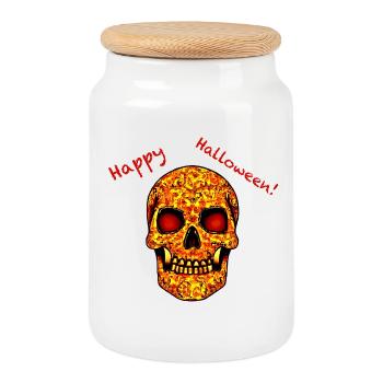Scary Halloween skull - Cookie Jar with Wooden Lid - white - Front