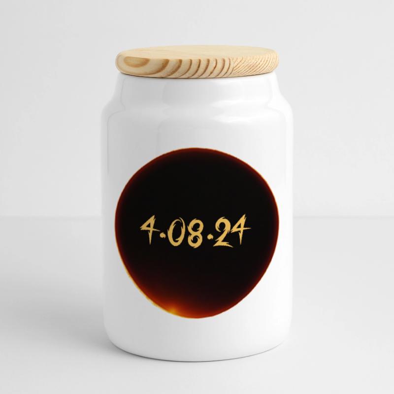 Solar Eclipse 2024 Cookie Jar with Wooden Lid