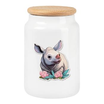 Mega Cute Rhino Cute Kawaii Shirt - Cookie Jar with Wooden Lid - white - Front