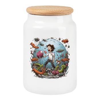 Funny Alien Planet Verwirrter Mensch Shirt - Keksdose mit Holzdeckel - Weiß - Vorne