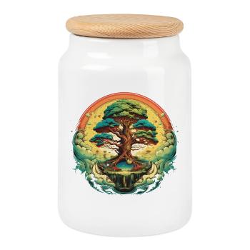 Lebensbaum Fluss Regenbogen Nature Shirt - Keksdose mit Holzdeckel - Weiß - Vorne