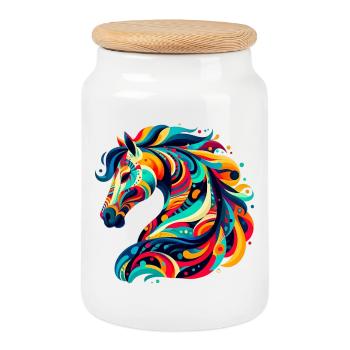 Cheval - Boîte à biscuits avec couvercle en bois - blanc - Devant