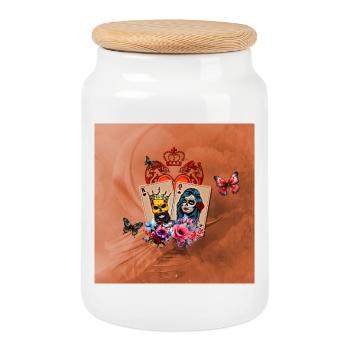 Playing cards King of hearts and queen of swords - Cookie Jar with Wooden Lid - white - Front