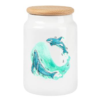 Whale Wave - Cookie Jar with Wooden Lid - white - Front