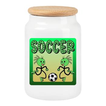 KIDS SOCCER SPORT DRAWING - Cookie Jar with Wooden Lid - white - Front