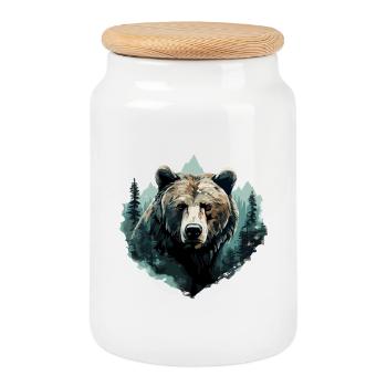 Ours, Forêt, Nature, Montagne, Hiver, Animal, Ours - Boîte à biscuits avec couvercle en bois - blanc - Devant