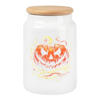 Halloween pumpkin - Cookie Jar with Wooden Lid - white - Front