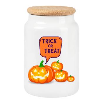 Halloween, Kürbis, Hexe - Keksdose mit Holzdeckel - Weiß - Vorne