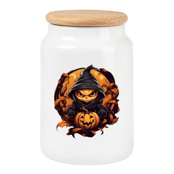 Pumpkin Ninja - Cookie Jar with Wooden Lid - white - Front