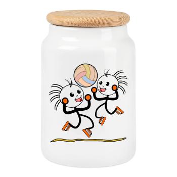 FIGURINE DE BÂTON À PLAT DE VOLLEYBALL SPORT - Boîte à biscuits avec couvercle en bois - blanc - Devant