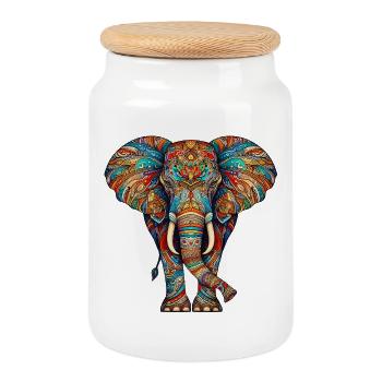 Elefant - Keksdose mit Holzdeckel - Weiß - Vorne