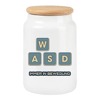 WASD - immer in Bewegung - Keksdose mit Holzdeckel - Weiß - Vorne