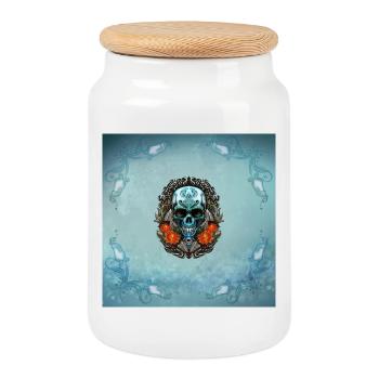 Crâne impressionnant - Boîte à biscuits avec couvercle en bois - blanc - Devant