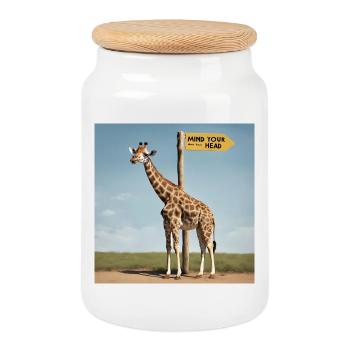 Giraffe Meme ''Mind your Head'' - Printflow - Cookie Jar with Wooden Lid - white - Front