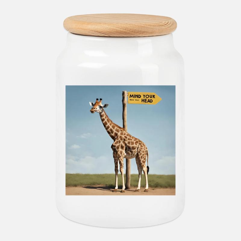 Giraffe Meme ''Mind your Head'' - Printflow - Keksdose mit Holzdeckel - Weiß