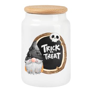 Halloween, trick or treat, gnome - Cookie Jar with Wooden Lid - white - Front