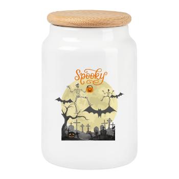 Spooky Dancing Skeletons Bats Moon Pumpkin - Boîte à biscuits avec couvercle en bois - blanc - Devant