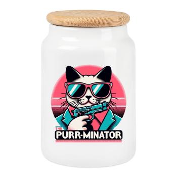 The Purr-minator - Cookie Jar with Wooden Lid - white - Front