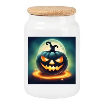 Citrouille d’Halloween - Printflow - Boîte à biscuits avec couvercle en bois - blanc - Devant