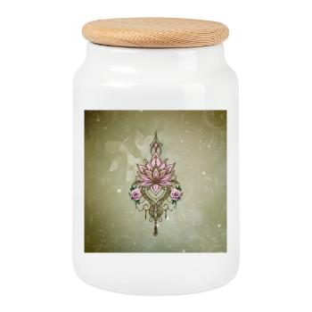 Lotusblume Symbol Fantasie Strich Kunst Flora - Keksdose mit Holzdeckel - Weiß - Vorne