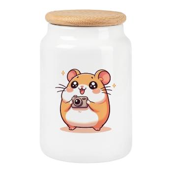 Appareil photo Hamster - Boîte à biscuits avec couvercle en bois - blanc - Devant
