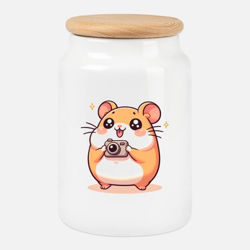 Kamera Hamster - Keksdose mit Holzdeckel - Weiß
