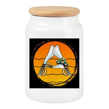 Name Gifts Initial Letter A - PIRATEN - Cookie Jar with Wooden Lid - white - Front