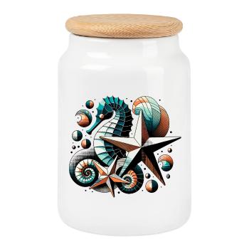 Stylish sea creatures - Cookie Jar with Wooden Lid - white - Front