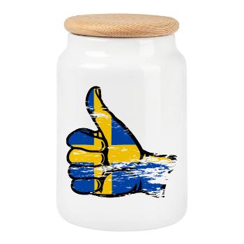 Schweden Flagge OK Symbol used - Keksdose mit Holzdeckel - Weiß - Vorne