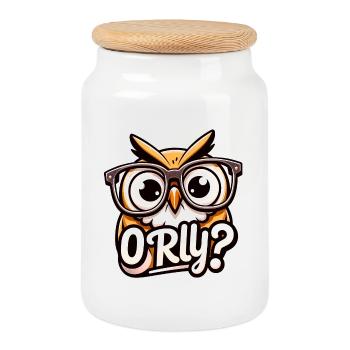O RLY? Hibou - Boîte à biscuits avec couvercle en bois - blanc - Devant